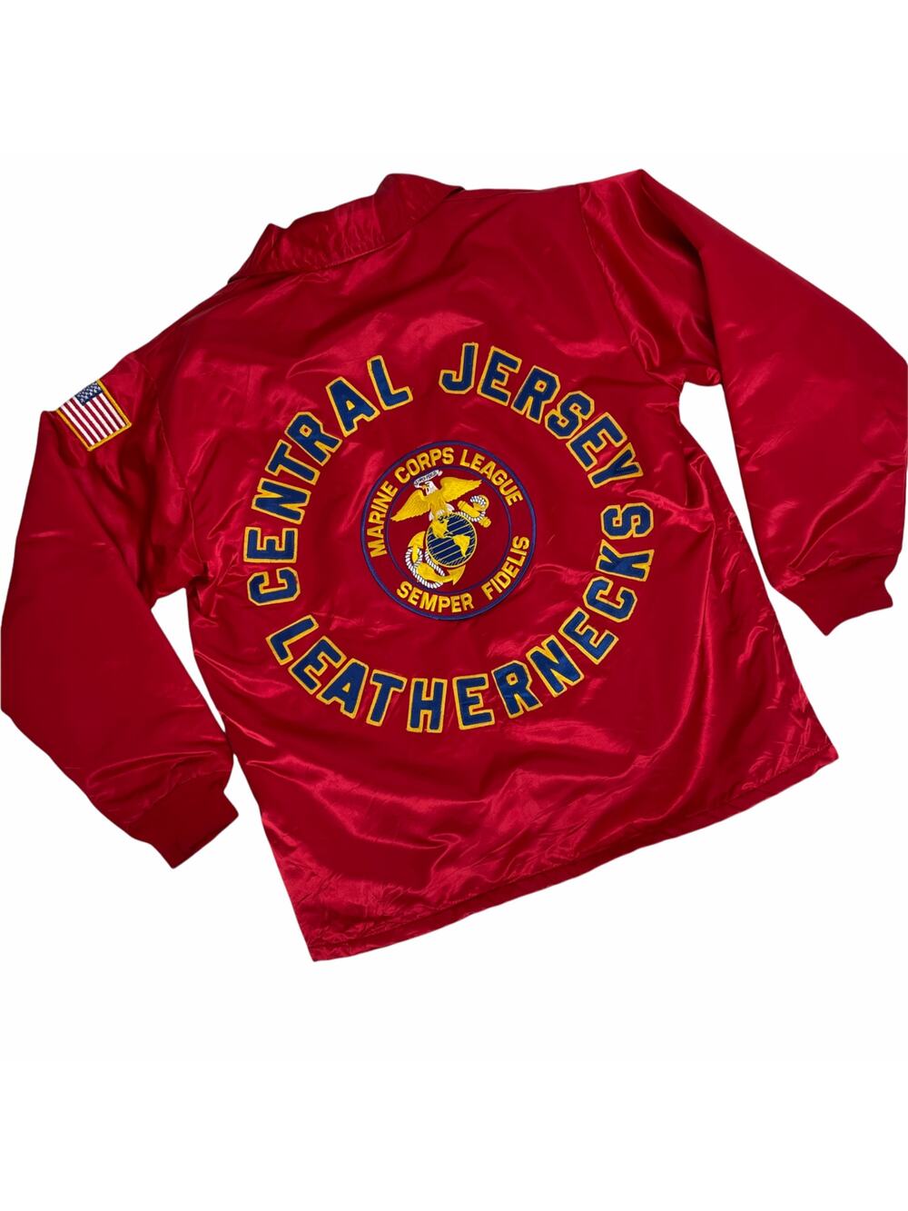 Central Jersey Marines Corp Jacket Red Satin Size Large Leathernecks Siemper Fi